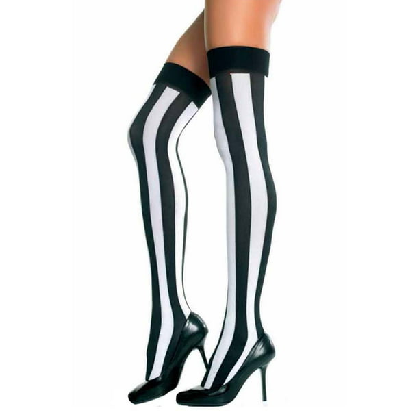 Black & White Vertical Stripe Thigh High Stockings - Walmart.com ...