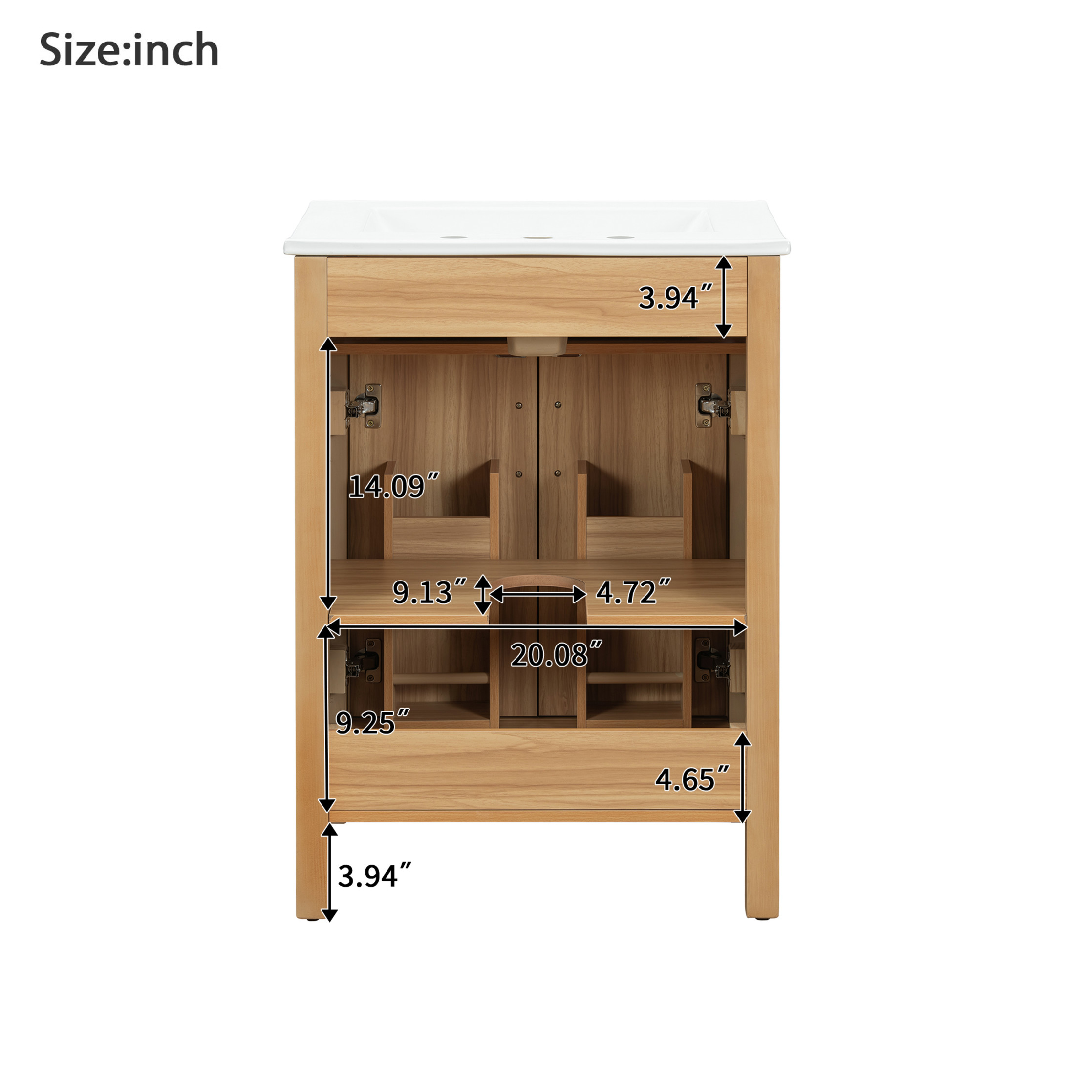 Noble House 24" Bathroom Vanity with Ceramic Sink, Flip Drawer, Soft Close Doors, Adjustable Shelf, Wood Finish