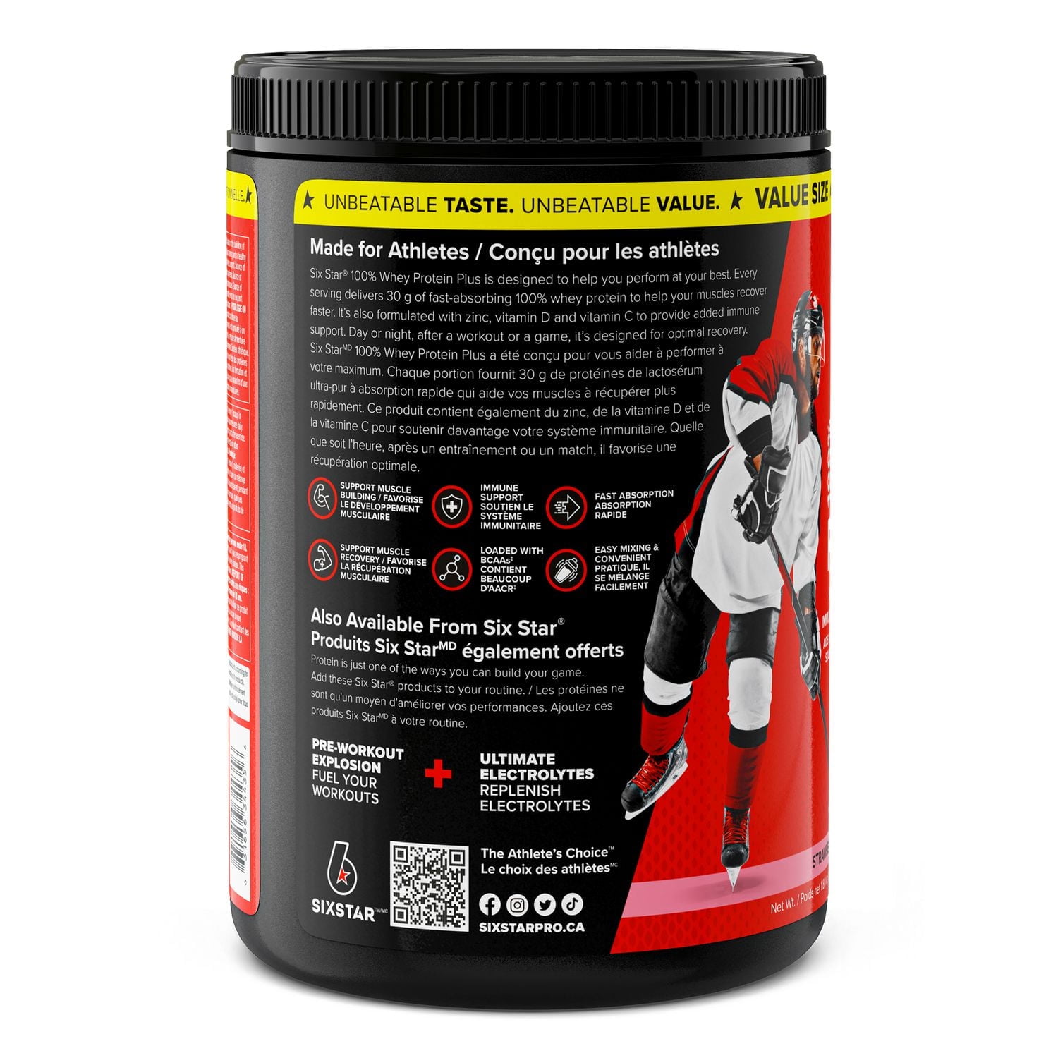 Six Star 100% Whey Protein Plus, Whey Protein Powder, Whey Protein Isolate & Peptides, Lean Protein Powder for Muscle Gain, Whey Isolate Protein Shake, Strawberry, 4 lbs, 1.81 kg