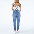 thumbnail image 4 of QHFBli Womens Juniors Denim Stretch Overalls Adjustable Strap Ripped Distressed Jumpsuit Skinny Fit Jeans Pants, 4 of 6