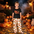 thumbnail image 2 of Family Matching Halloween Pajamas Set - 2 piece Halloween Short Sleeve Top and Pants Outfit,Cartoon Spooky Theme Halloween Pajamas for Family Photos for 6 Years Pjs, 2 of 6