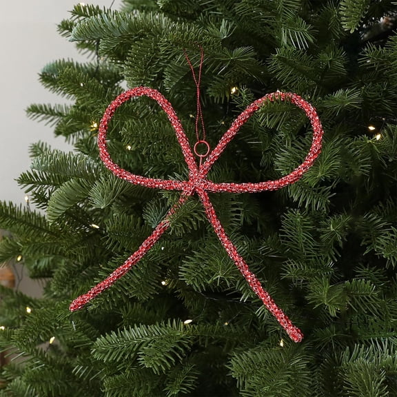 Red Rhinestone Metal Christmas Bow Ornament, Tree Pendant Christmas Decoration, for Living Room, Bedroom, Office, Entryway and DIY Wall Display, Versatile Decorative Accent, Home Display Accent
