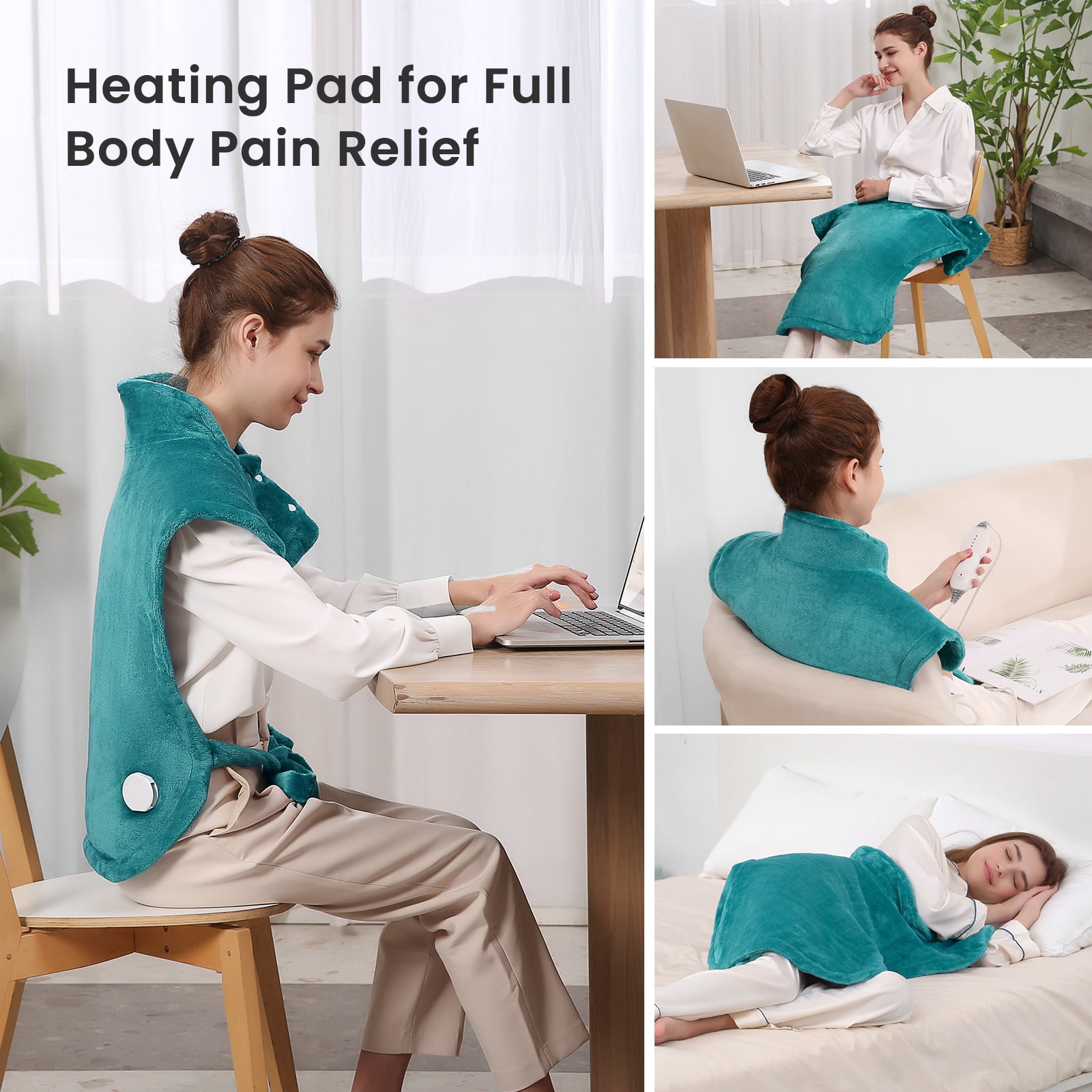 MARNUR Large Heating Pad for Back and Shoulder, 24"x33" with 4 Heat Settings 2H Auto-off - Green