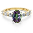 thumbnail image 3 of Gem Stone King 14K Two Tone Gold Green Mystic Topaz and Lab Grown Diamond Engagement Ring for Women | 3.20 Cttw | Oval 9X7MM | Gemstone November Birthstone | Size 7, 3 of 6