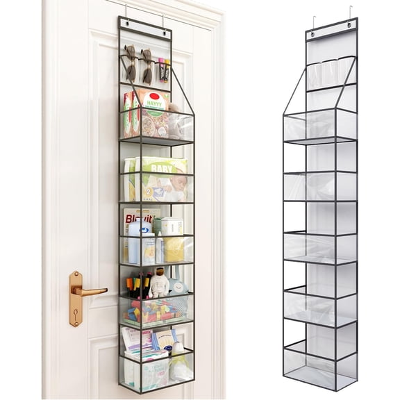 ANHXN Shelf Over The Door Hanging Pantry Organizer Hanging Storage with Clear Plastic Pockets Behind The Door Storage Organizer with Small PVC Pockets for Closet Bedroom Bathroom