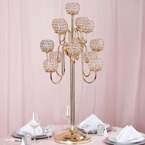 40 Gold Crystal Beaded 13 Arm Candelabra Chandelier Votive Candle Holder Wedding Centerpiece Com 40 Gold Crystal Beaded 13 Arm, Table Candle Chandelier For Weddings