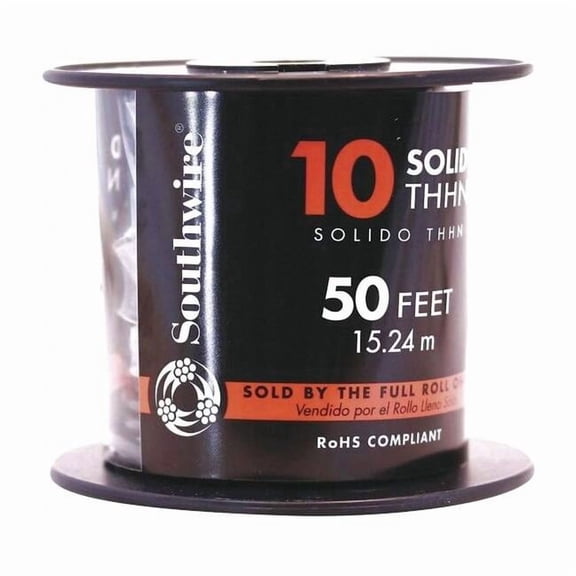 Southwire Simpull Thhn, 10 Gauge Thhn Solid Wire, Black, 50 Ft. Per Roll