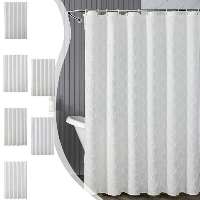 Cortina de ducha impermeable de poliéster blanco - Tela de baño de hotel de 70x70 pulgadas con 12 ganchos • Impermeable y de secado rápido • Alta densidad 180x180 cm