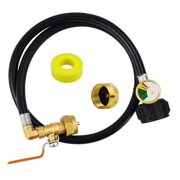 Propane Refill Adapter Hose Extension with Gauge and ON/ Control Valve for 1LB GasTank