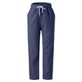 thumbnail image 5 of up to 60% off Gifts Usmixi Womens Cropped Trousers Casual Solid Breathable Cotton Linen Plus Size Long Pants Drawstring Elastic Waist Loose Straight Pants with Pocket Navy XL, 5 of 7