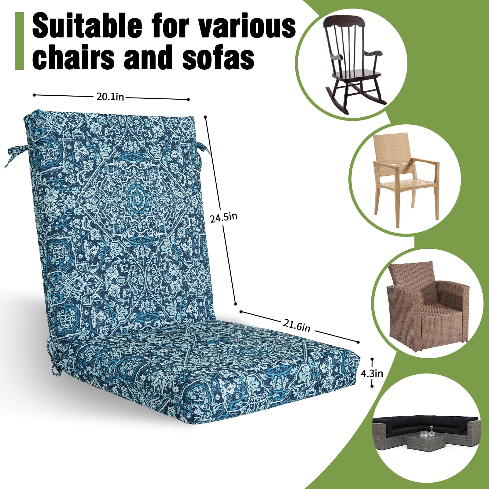 FKS LIFE Outdoor Seat Cushion Set, 20" x 22" x 4" Patio Furniture Chair Cushions Replacement for Sofa Couch 1 Set