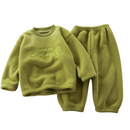 

Binhe Kids Girls Pajama Set Long Sleeve Green Khaki Solid Color Cartoon Spring Fall Adorable Home 1 To 12 Years Soft and Breathable Fabric Perfect for Daily Wear