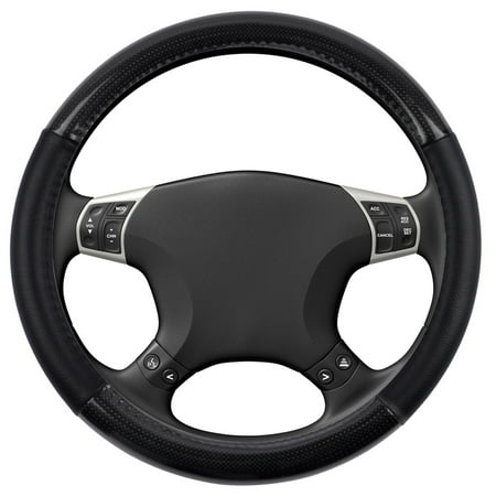 KM World Black 13.5-14.25 Inch PU Leather and Carbon Design Steering Wheel Cover With Precise Hand (Best Steering Wheel Cover For Arthritic Hands)