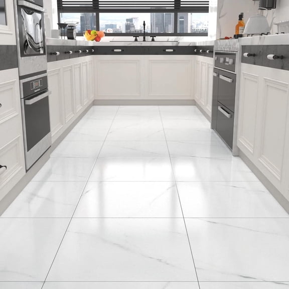 Peel and Stick Waterproof Vinyl Fl... White Marble Bathroom Stick on Floor Tiles