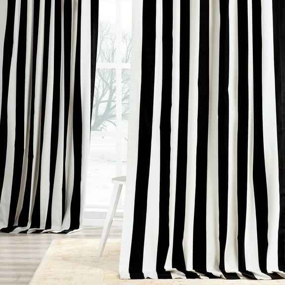 Cabana Black Printed Cotton Curtain (1 Panel), Cabana Black, 50W X 108L