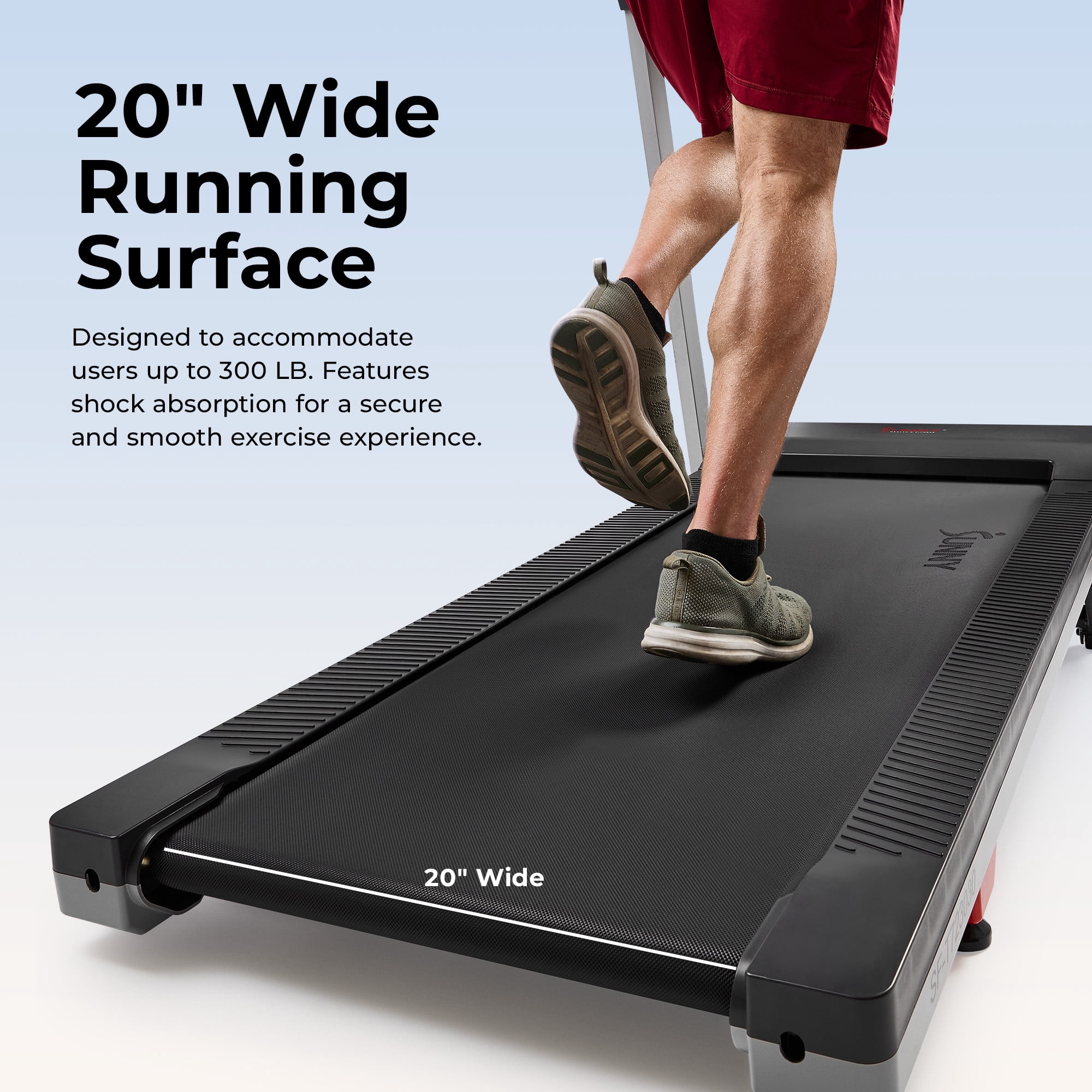 Sunny Health & Fitness Smart Quiet Foldable Treadmill with a 20″ Wide Running Belt, 15% Max Auto Incline, & Performance Tracking via SunnyFit App