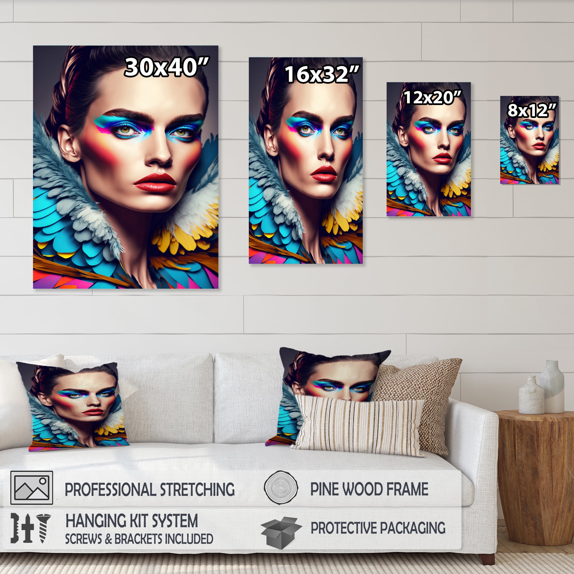 Designart Colorful Sensual Woman In Fur Coat VI Canvas Wall Art