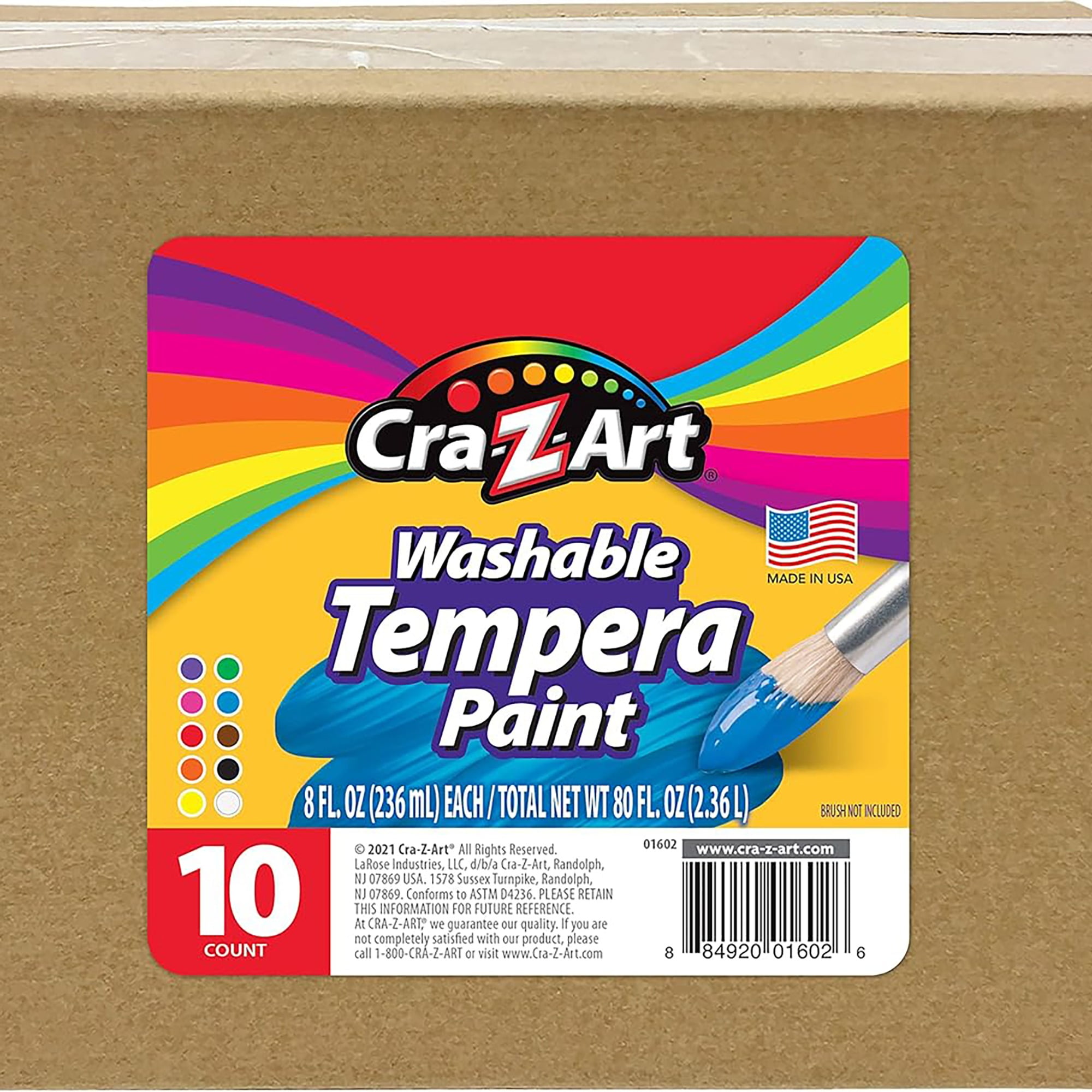 Cra-Z-Art: Classroom Pack: Washable Tempera Paints - 10 Bottle - 8oz Each - 10 Color Bulk Set, Non-Toxic, Arts Crafts, Teachers Supply, Back to School