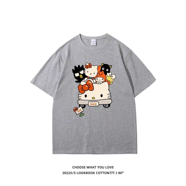 Camiseta de manga corta Sanrio para mujer, ropa suave de verano, Hipster, Top holgado de Hello Kitty