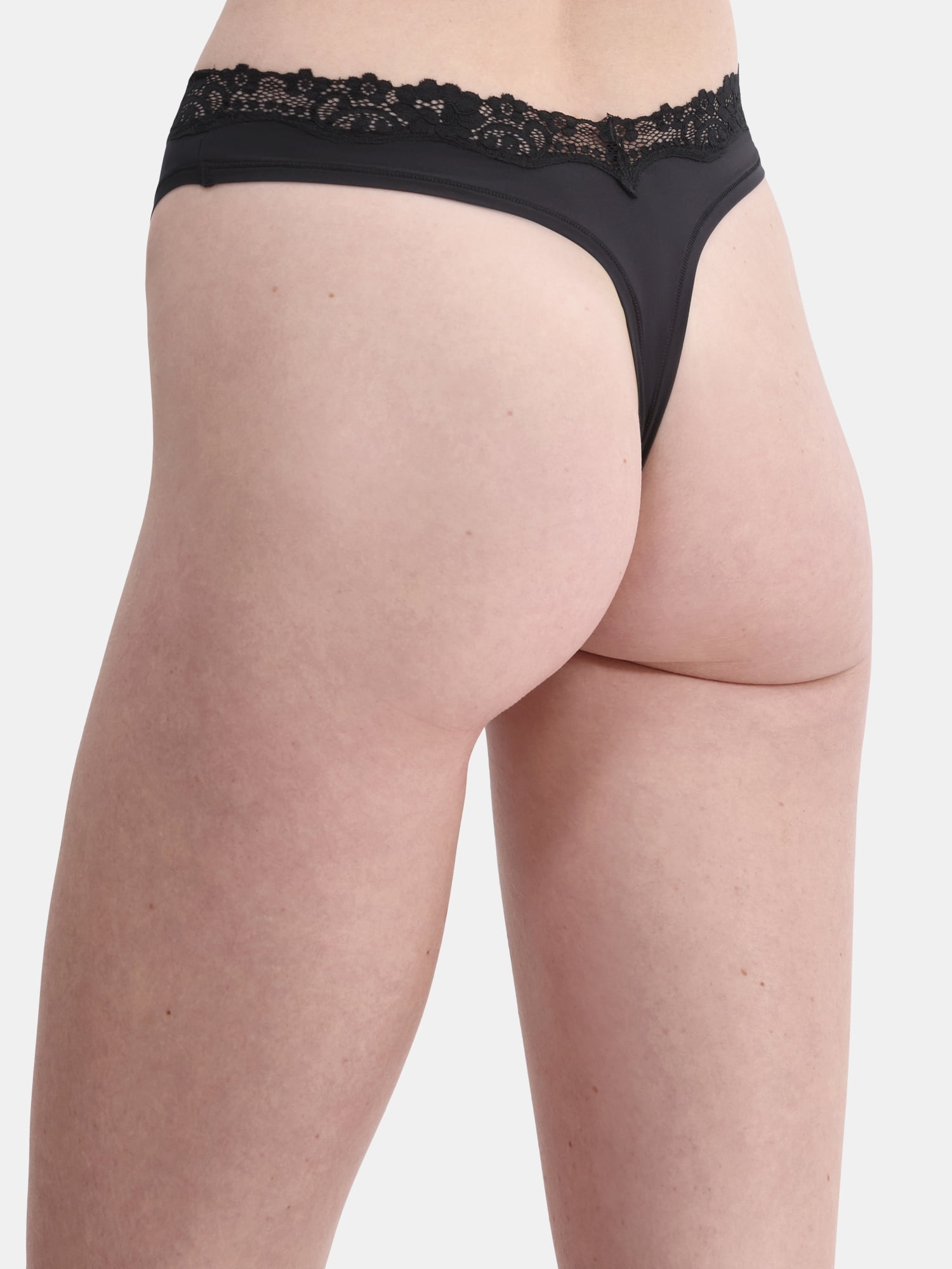 No Boundaries Women's Body Base Low Rise Thong with Lace Panty, Sizes XS to XXXL