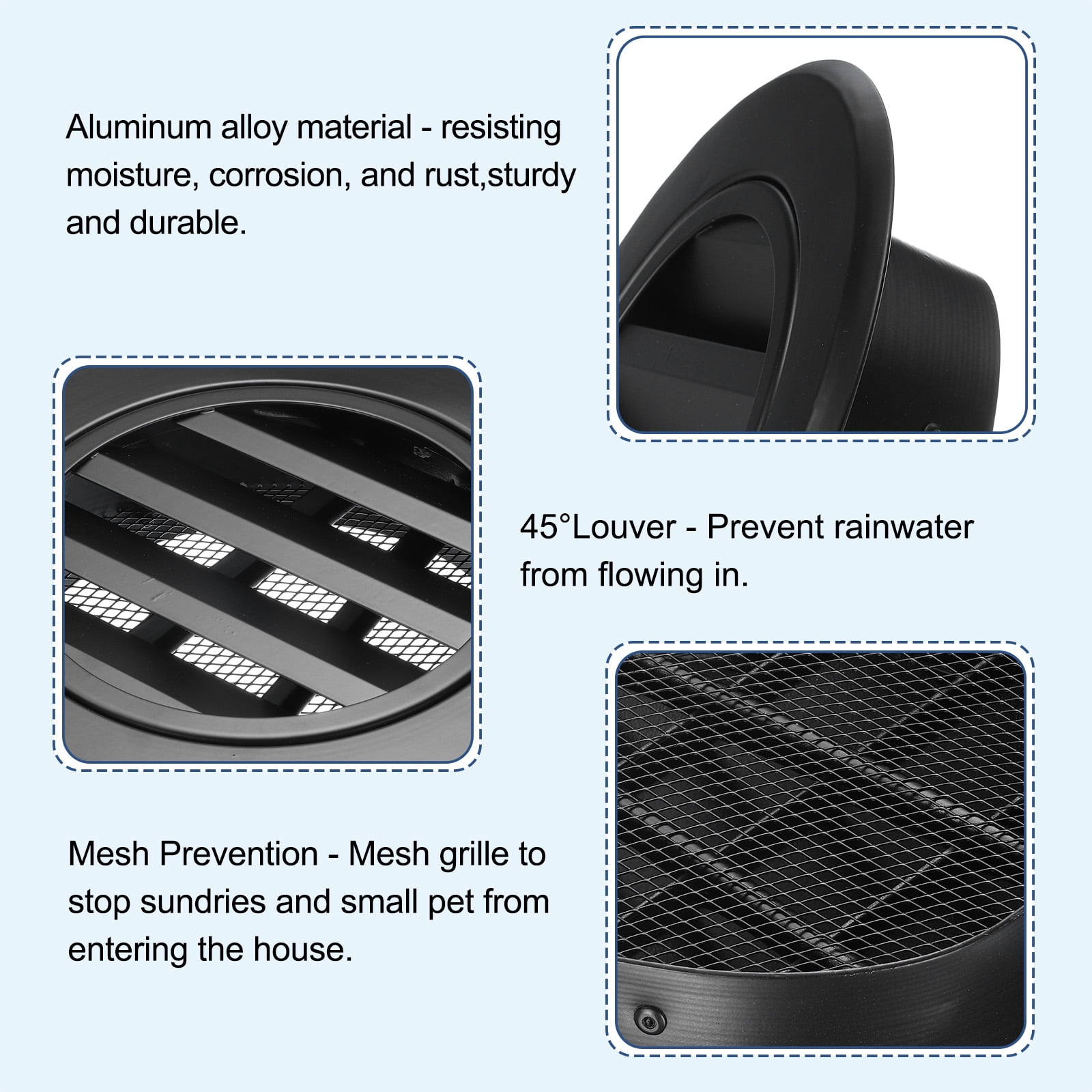 Uxcell Soffit Vents 6 Inch, Aluminum Air Vent Cover with Screen Mesh, Louvered Grille Cover for Wall, Ceiling Mount, Black