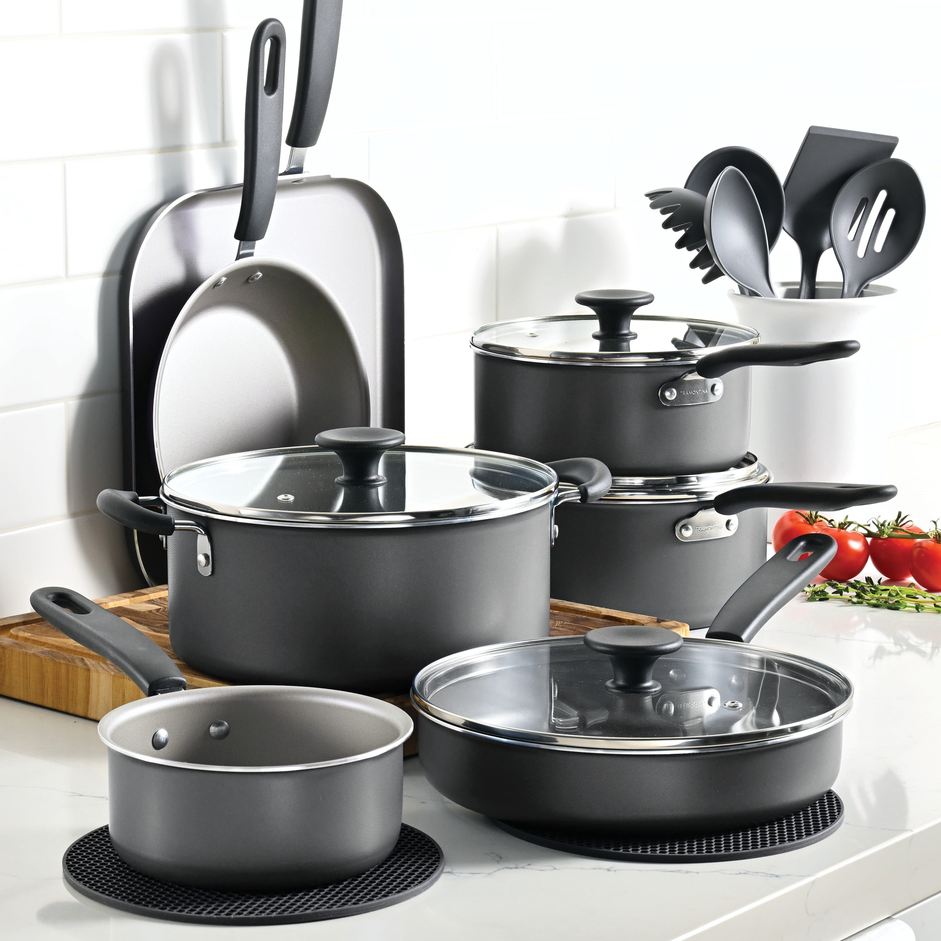 Tramontina Primaware 18-Piece Nonstick Cookware Set, Asphalt