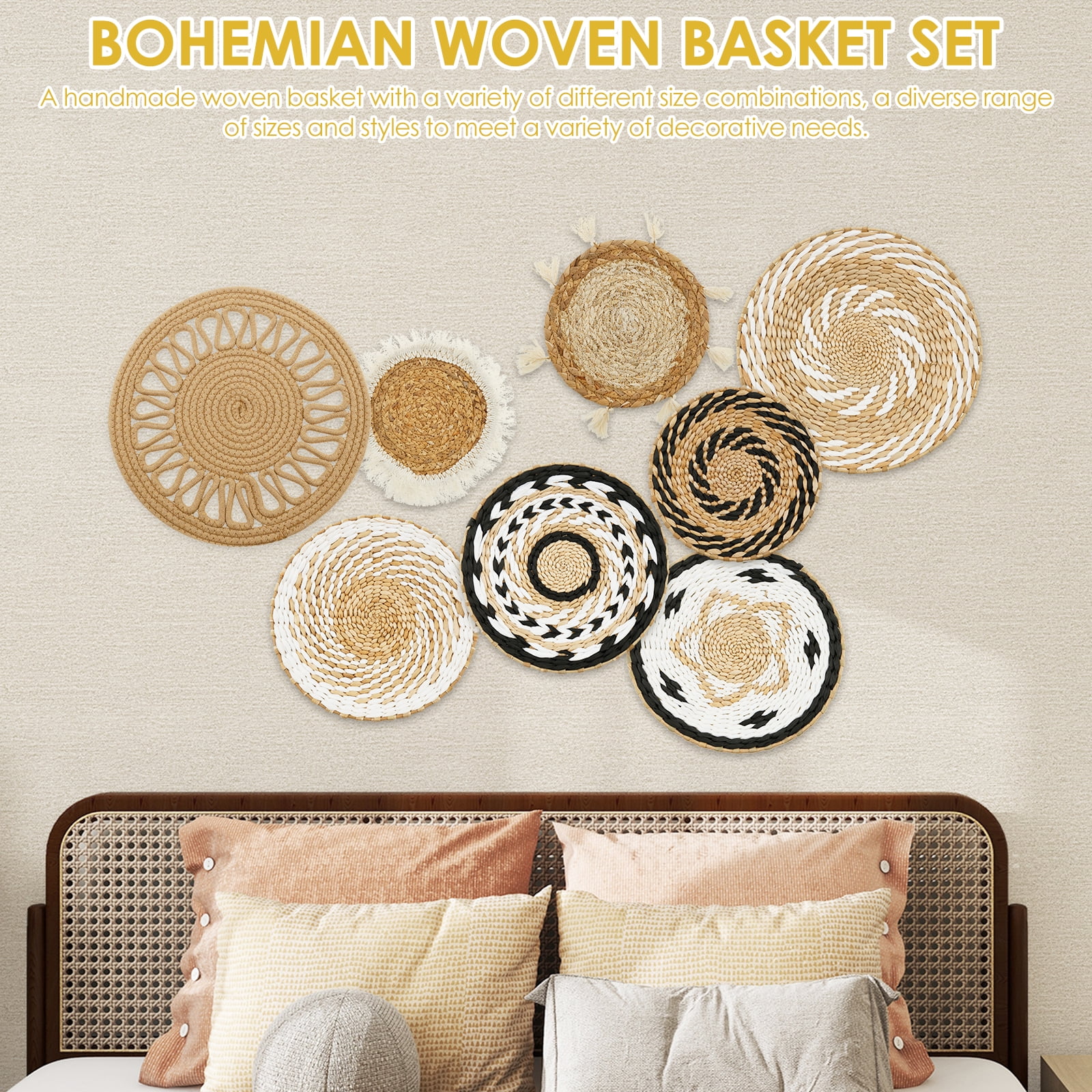 Handcrafted Wall Basket Decor Set Decorative Enduring Woven Basket Wall Decor for Home Bedroom Living Room