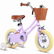 Vollsch 12 Inch Kids Retro Vintage Style Bike for Age 7-15 Years Old Little Girls Toddlers Bicycles with Basket Training Wheels and Bell Purple