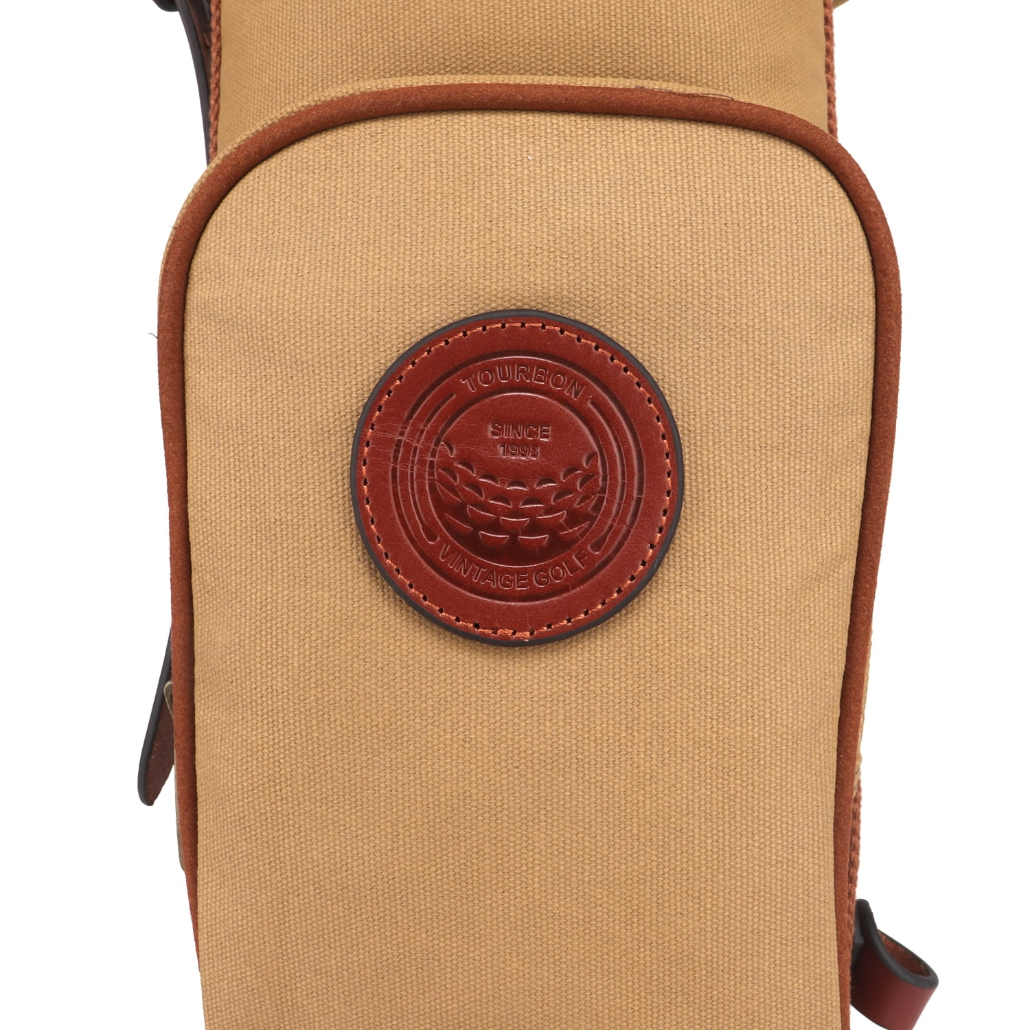 TOURBON Canvas & Leather Golf Club Carry Bag Khaki Golf Sunday Carrier Fleece Padded Pencil Style 89CM