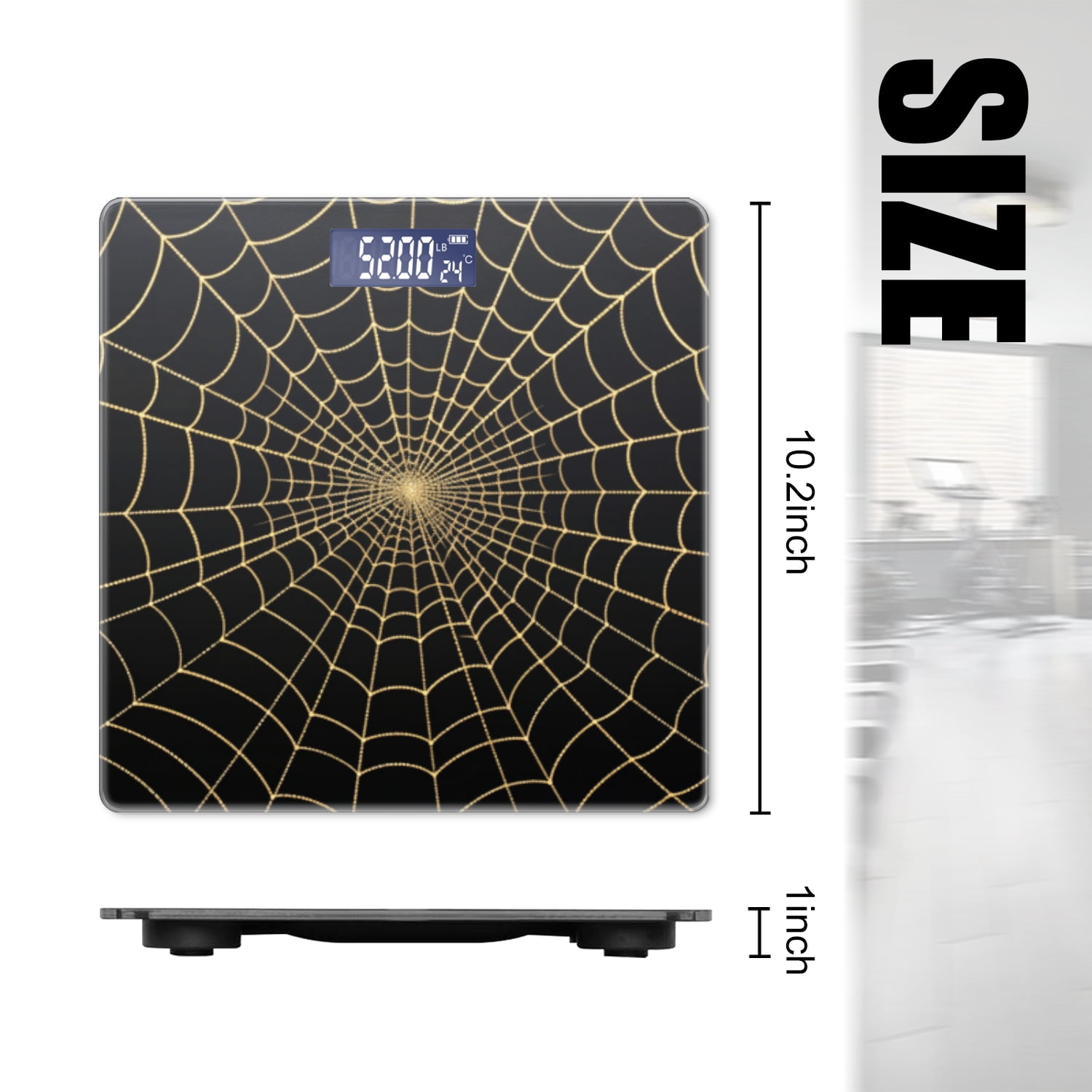 Bathroom Scale, Highly Accurate Digital Body Scale,Precisely Measures Weight up to 400 lbs-Spider Web Made Of Golden Thread On Black Background
