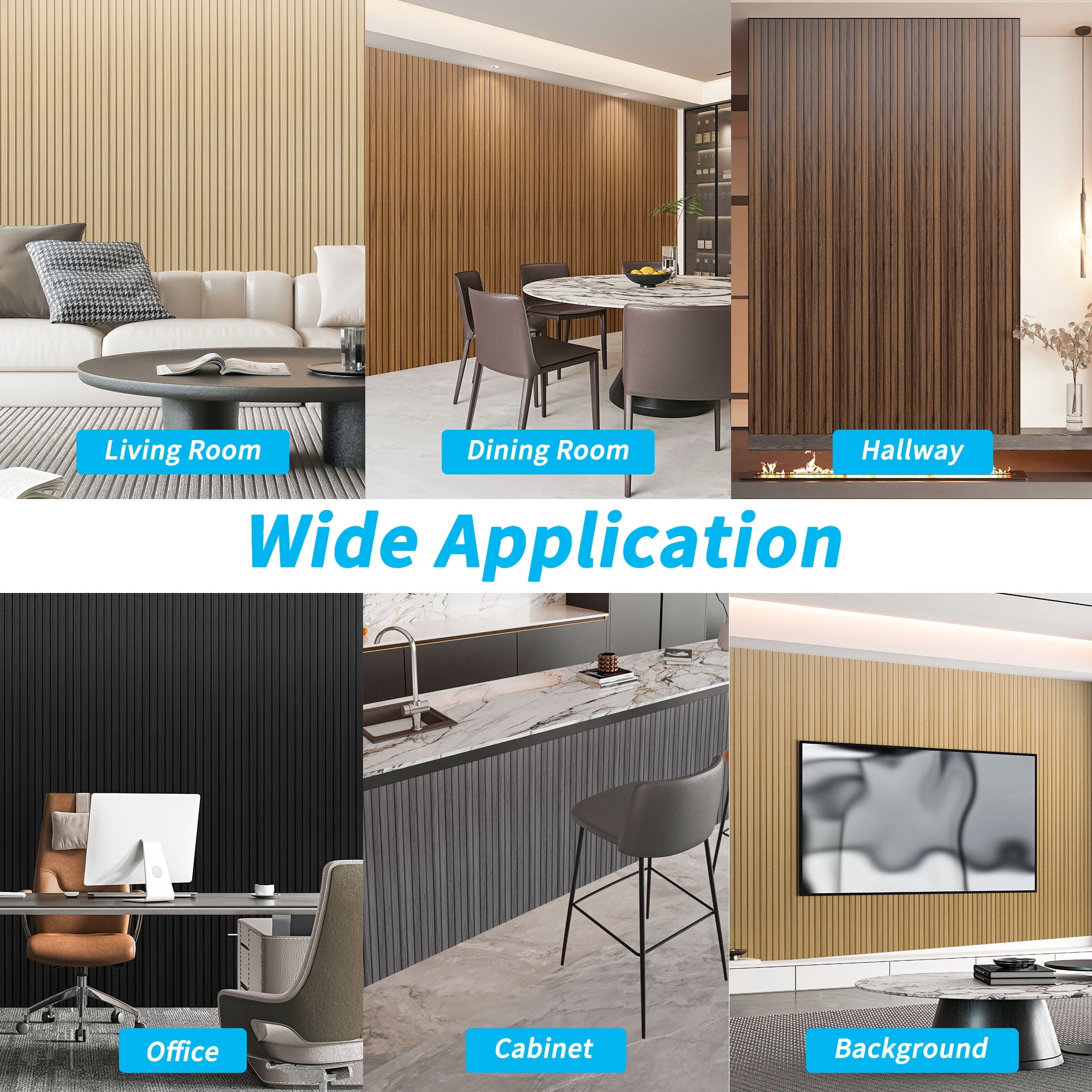6PCS 94.49'' x 7.44'' MDF Slat Wall Paneling for Interior Decor and Ceiling Decoration, 3D Wood Decorative Wall Panels,Ash