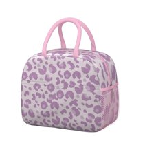 Womens Pink and Purple Of Leopard Print Lunch Box for Work,Insulated Lunch Bag for Women,Loncheras Para Mujer,Leakproof Adult Lunch Bag for Work,Beach,Travel,Picnic,Camping
