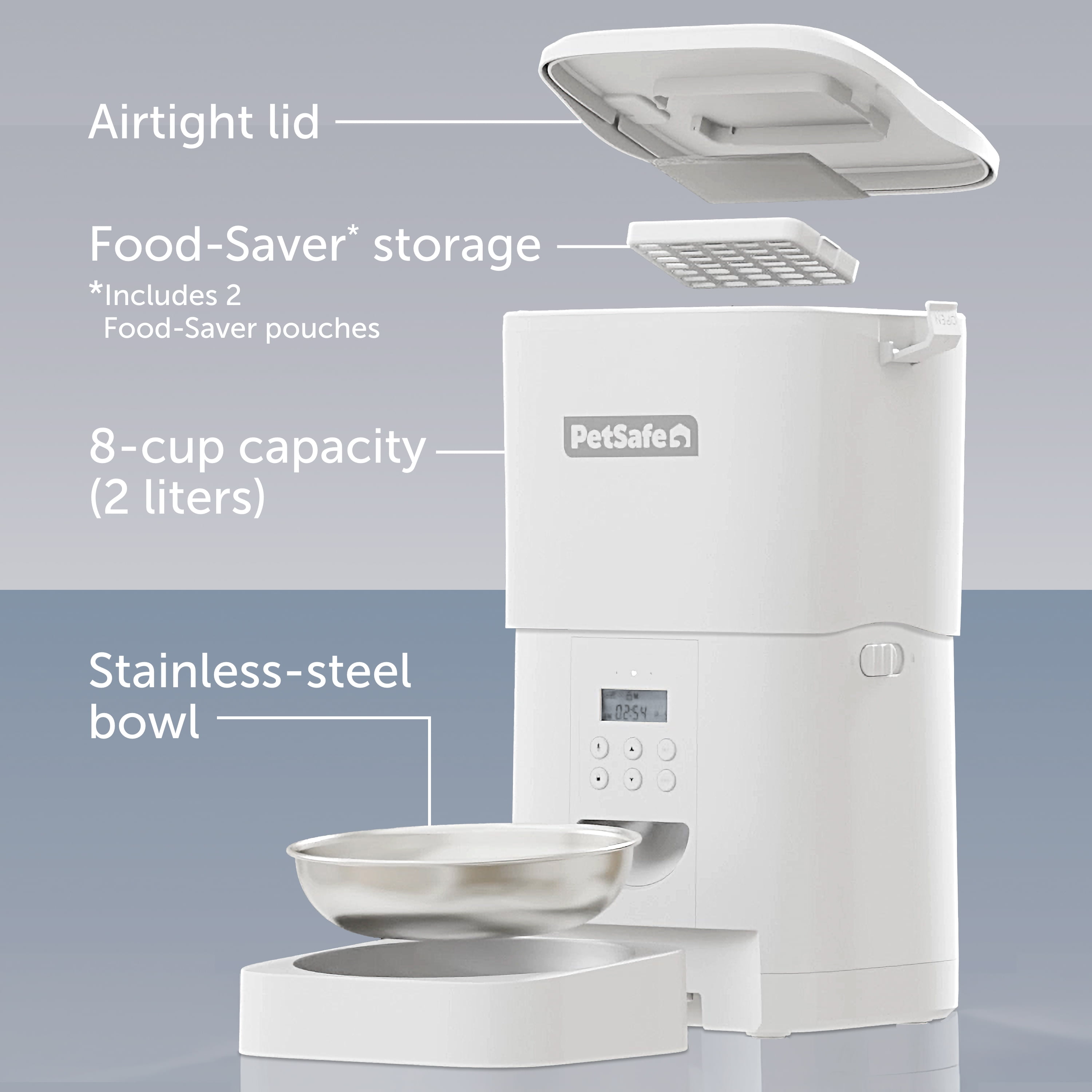 PetSafe FlexFeed Automatic Pet Feeder, 8-cup/2L – Timed Cat and Small Dog Feeder with Portion Control, White