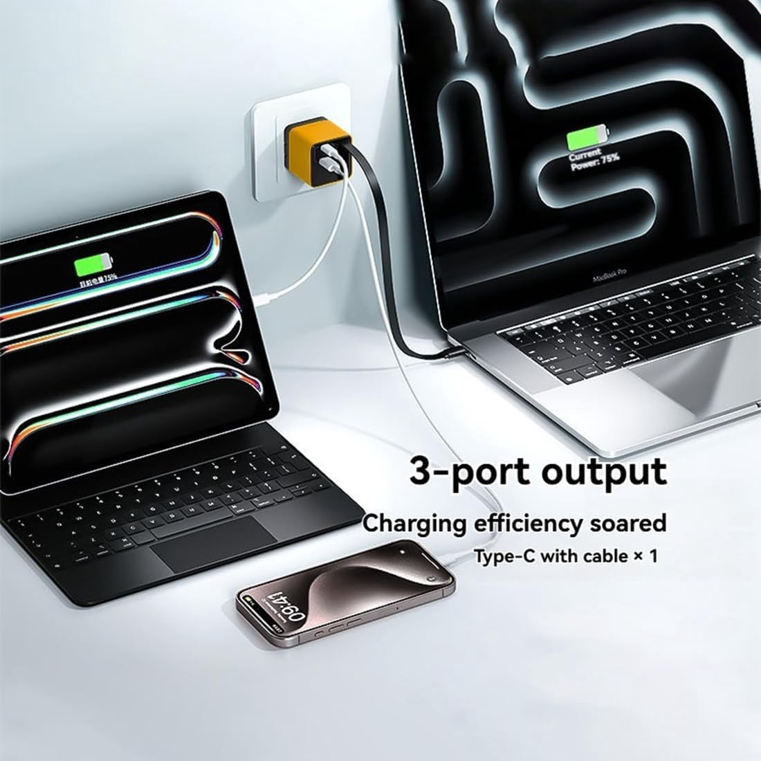 Beproudlevel 3 in 1 Charger Retractable 80w Max Fast, Scalable Charging Module with Type-C Cable & USB Port, Universal All in One Multi Phone Charger with Wall Plug, for Phones, Tablets (2PCS)