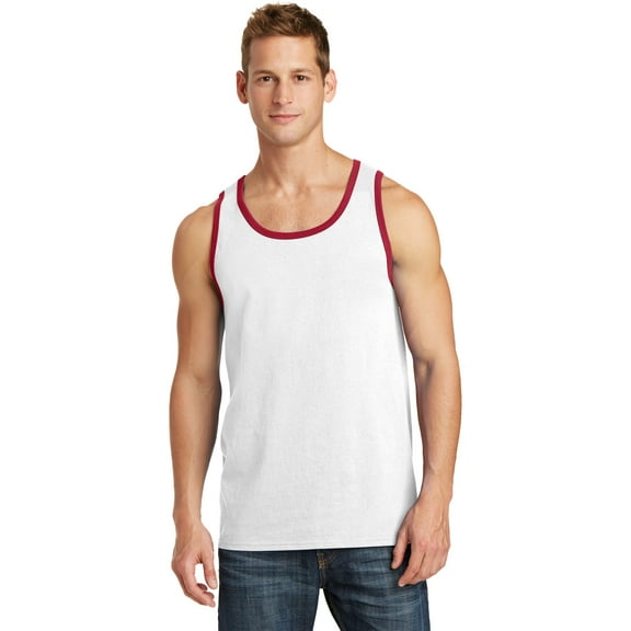Port & Co Adult Male Men Plain sleeveless Tank White/Red 3X-Large