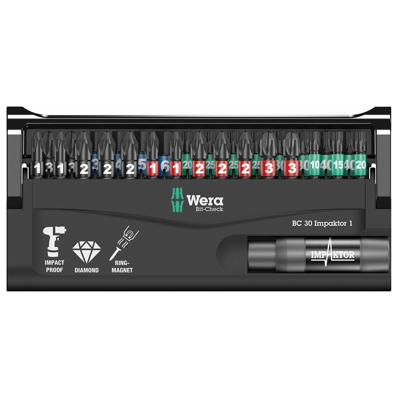 Wera Bit-Check Impact Ready 30-Piece Set (05057690001) – Diamond Coated Screwdriver Bits, 1/4" Hex, Heavy-Duty Impact Driver Bit Set