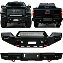 Vijay Compatible with 2015-2016-2017-2018-2019 GMC Sierra 2500HD/3500HD Front and Rear Bumper Textured Black Steel with Lights and D-rings