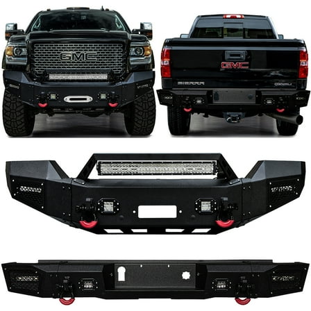 Vijay Compatible with 2015-2016-2017-2018-2019 GMC Sierra 2500HD/3500HD Front and Rear Bumper Textured Black Steel with Lights and D-rings
