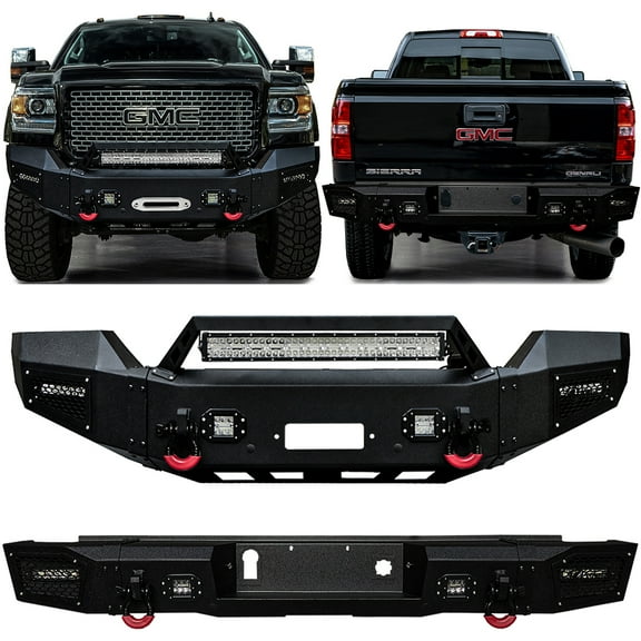 Vijay Compatible with 2015-2016-2017-2018-2019 GMC Sierra 2500HD/3500HD Front and Rear Bumper Textured Black Steel with Lights and D-rings
