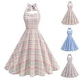 thumbnail image 2 of gakvbuo Summer Tank Dress For Women Maxi Dress Sundress Women's Sleeveless Casual Elegant Hanging Neck Plaid Printed Dress, 2 of 9