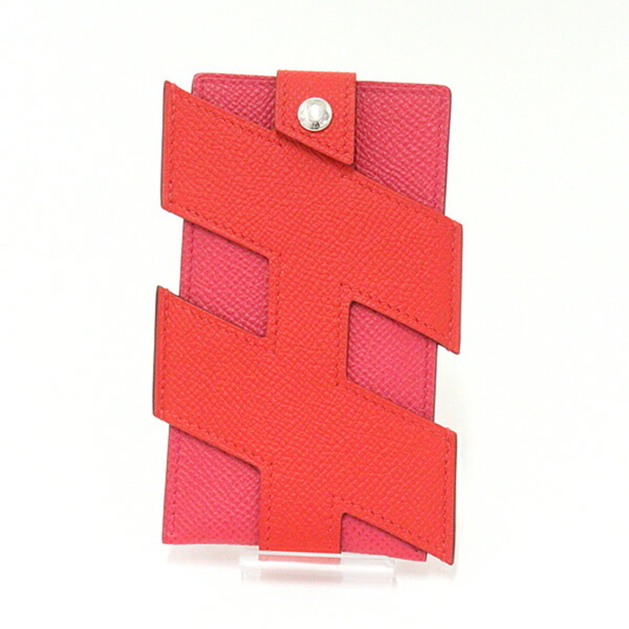 Hermes H Tag Card Case Pass Rouge Cool Rose Extreme Red Pink Y Stamp 10788  67562