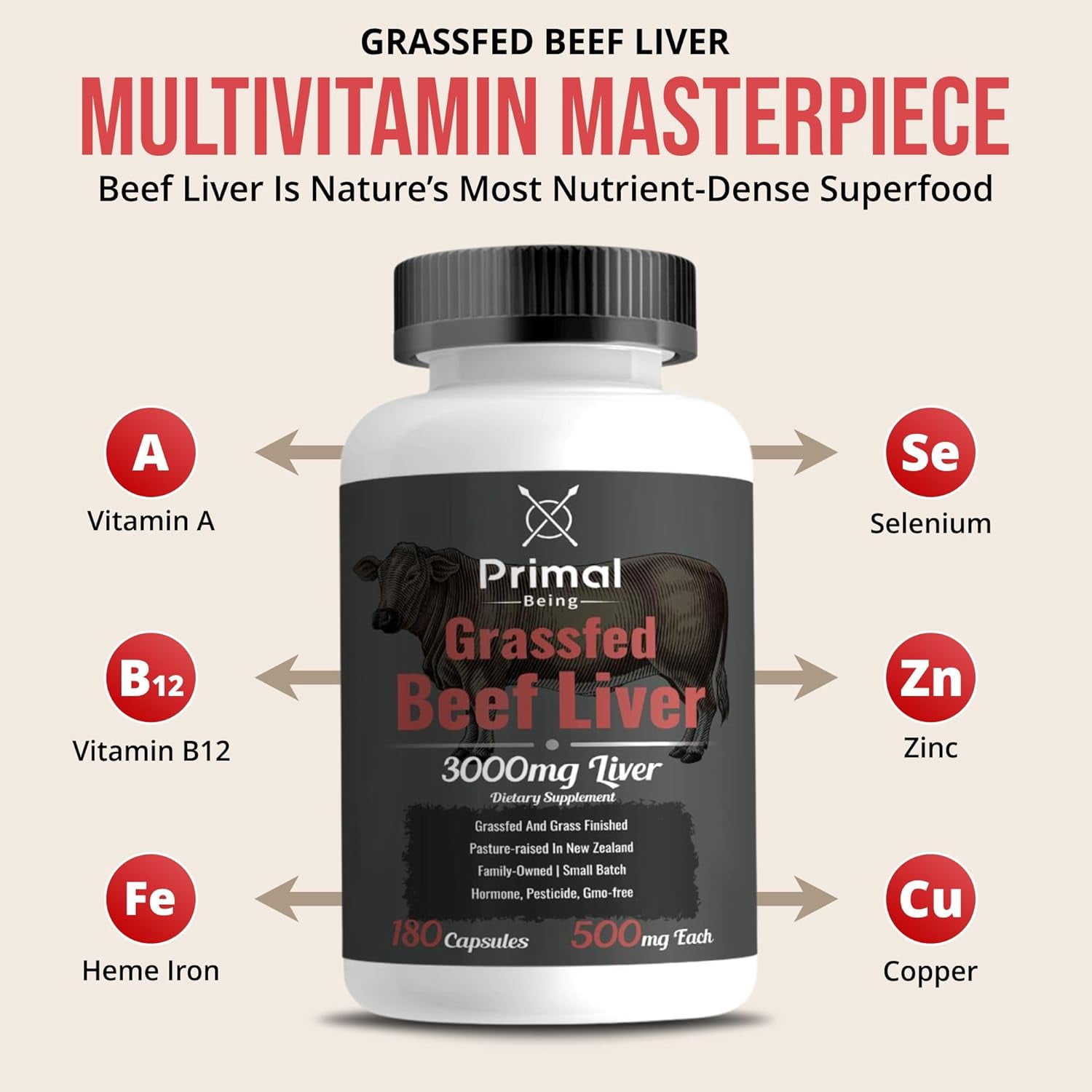 Primal Being Grassfed Beef Liver- Supports Energy, Longevity, Metabolic Health, and Detoxification