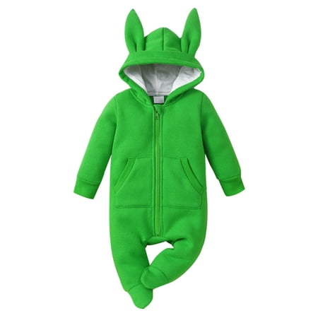 

Haite Newborn Color Block Full Zip Onesies Footy Spliced Hooded Jumpsuit Travel Hoodies Thicken Winter Outwear Outfits Green 9-12M