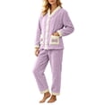 thumbnail image 6 of qelini Cardigan Pajama Set for Women Plus Size V Neck Fleece Lined Long Sleeve Top & Pants 2 Piece Winter Sleepwear Ptint Home Wear, 6 of 8