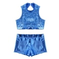 thumbnail image 4 of YiZYiF Girls Sequins Two Piece Ballet Dance Outfit Tank Crop Top with Shorts Dancewear Blue 14, 4 of 7