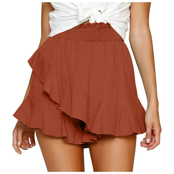 Bjutir Womens Athletic Shorts Skate Skirt Mini Wrap Skirt Beach Flowing Linen Cotton High Waist Shorts Summer Red M