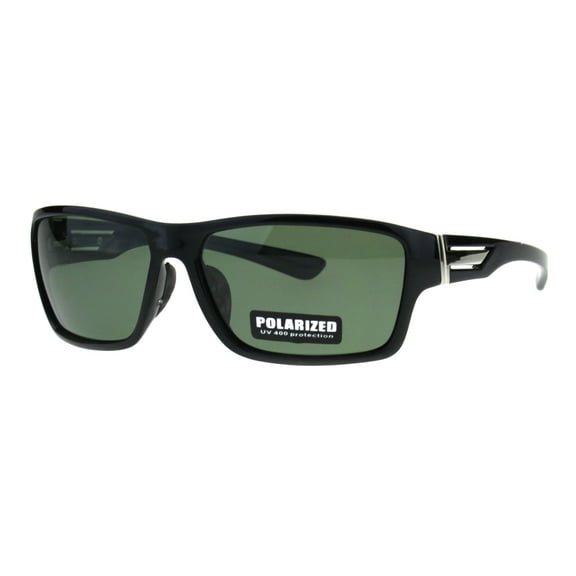 Polarized Mens Narrow Rectangular Plastic Agent Style Sport Sunglasses Shiny Black Green