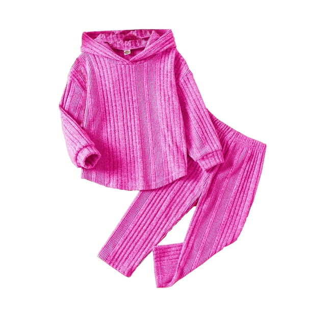 Gibobby Conjunto dos piezas niño Conjuntos de otoño invierno para niña, chaqueta de lana con capucha, pantalones, traje, ropa de ocio de algodón para niños(Rosa caliente, 12-18 Meses)