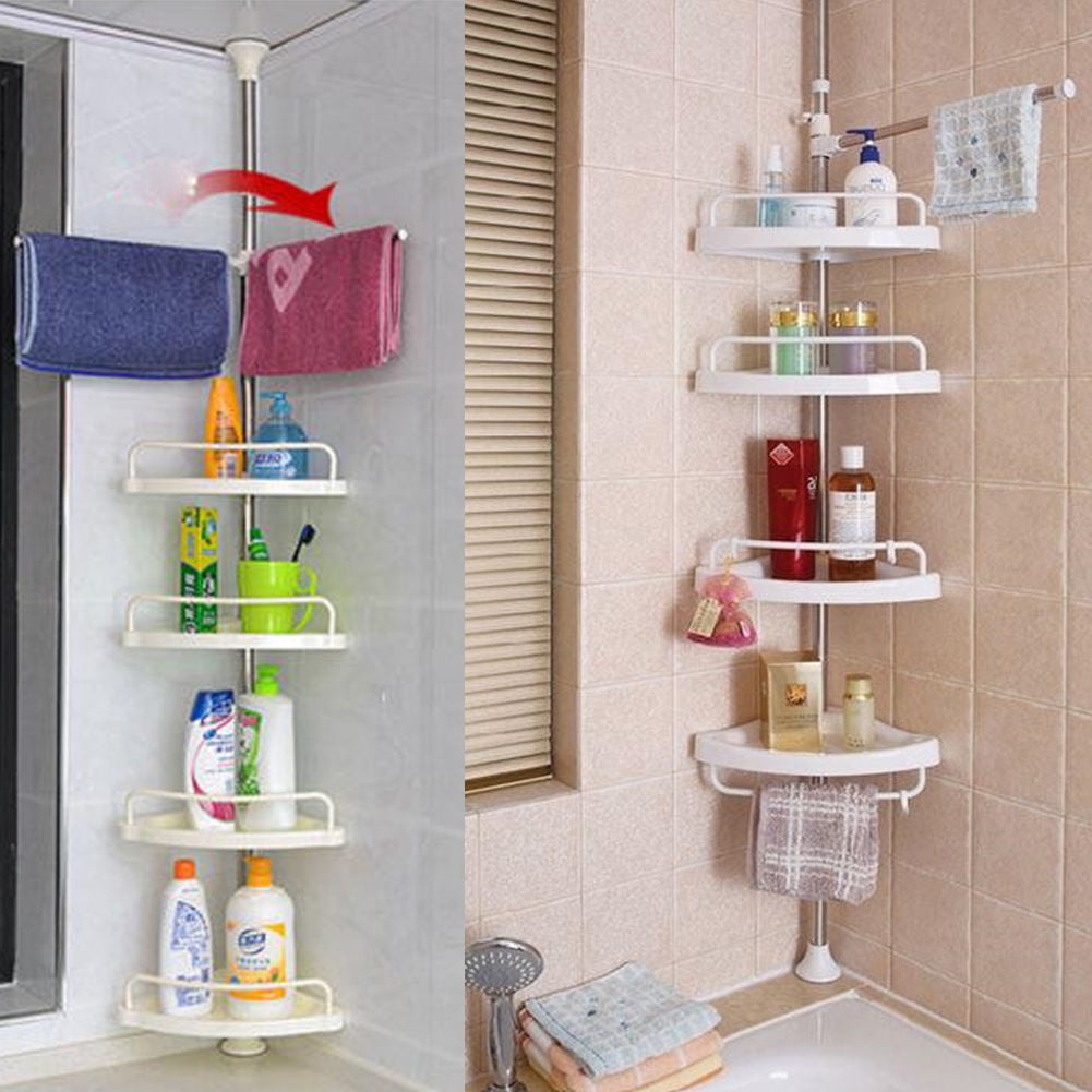 4 Layer Bathroom Shower Bath Caddy Corner Storage Rack Wall Shelf Pole Organizer 