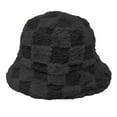 thumbnail image 4 of Women's Winter Plush Fluffy Bucket Hat Warm Faux Fur Lining Cozy Wide Brim Cap Check Black, 4 of 5